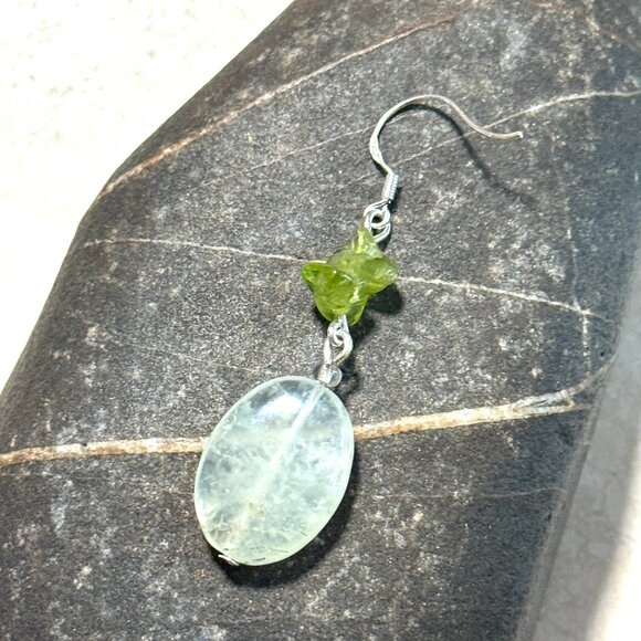 2/$20, Genuine. Light Green Prehnite & Peridot Sterling Silver Dangle Earrings - Picture 6 of 12